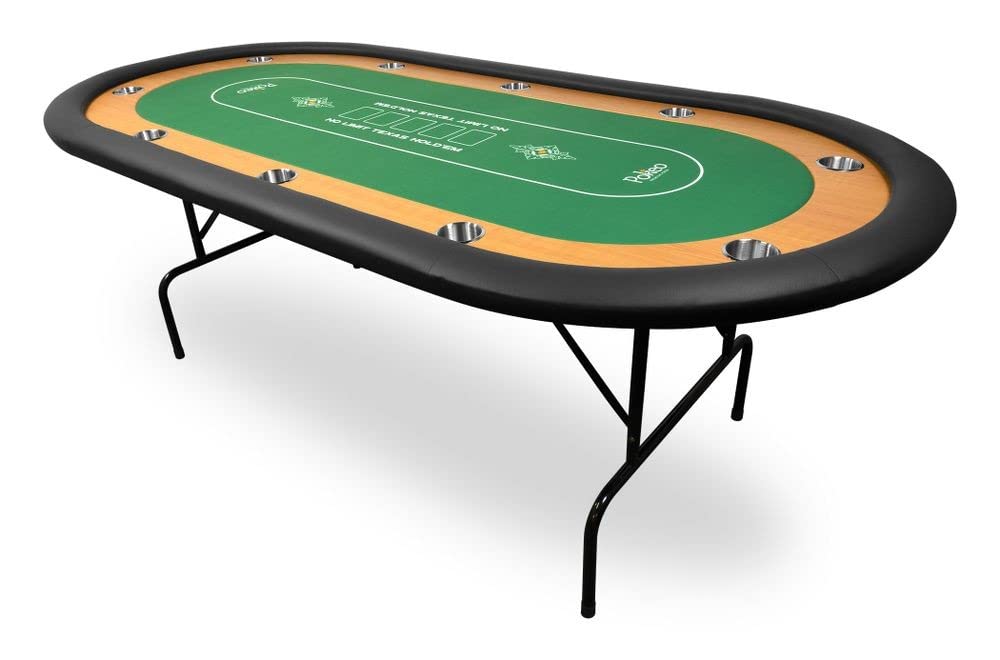 Mesa de Póker Plegable para 10 Jugadores 214×108 cm – Mesas de Póker Plegables – Tapete Verde – Racetrack Madera – 10 Portavasos Metal – Texas Hold'em