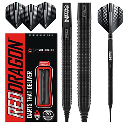 RED DRAGON Razor Edge Black 20g Softip Tungsten Darts with Flights and Stems