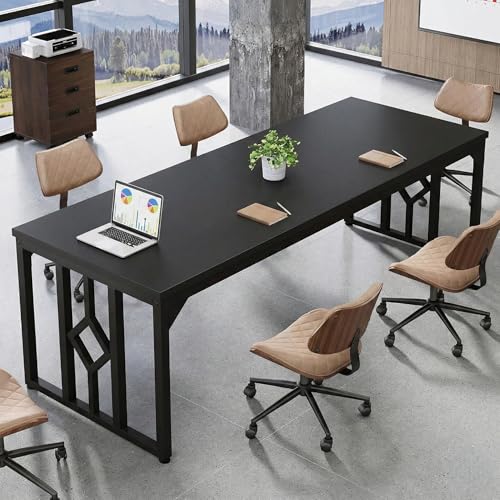 Image of Executive Computer Desk|Large Workstation Tables for Home & Workplace | Wooden Top with Heavy-Duty Metal Frame|Office Table for Work| Conference Setup & Director Use| Black |200x70x75 CM