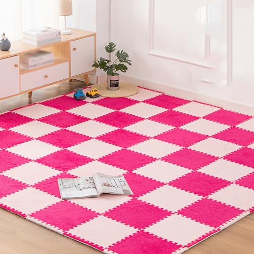 �t�H�[���p�Y���}�b�g�A �v���b�V���C���^�[���b�L���O�J�[�y�b�g�^�C�� 10�� 12x12�C���` �{�[�_�[�t���C���^�[���b�L���O�t�H�[���J�[�y�b�g�^�C�� �v���b�V���X�N�G�A�t���A�}�b�g(Rose Red+pink)