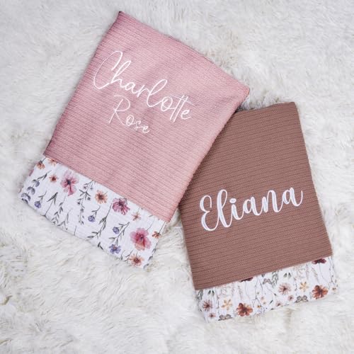 Image of Personalized Baby Blanket with Name - Custom Knit Blanket, 27x40in Floral Embroidered Nursery Blanket for Girls - Customized Baby Blanket, Soft Newborn Gift & Custom Baby Gifts (Baby Pink)
