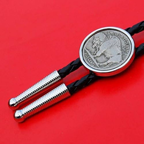 Miniatura 4 de US 1913 ~ 1938 Indian Head Buffalo Nickel 5 Cent Coin Silver Plated Slide 36" Cuero Cuero Bolo Tie NUEVO