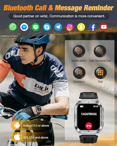 Military Smart Watches for Men - 1.83" GPS Smartwatch with Flashlight, Heart Rate, Sp02, Sleep Monitor, Bluetooth Call, Fitness Tracker for Android Phones & iPhone,Outdoor Sports Watches,Silver