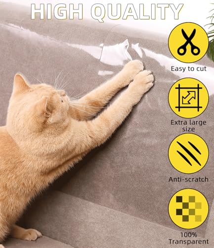 Zaxiva Kratzschutz Sofa Katze, 8m x 43cm Kratzfolie Katzen Selbstklebend, Transparente Anti Kratz Folie für Katzen, Kratzschutz für Hundetüren, Sofaschutz Katze, kratzschutz Wand und Tür