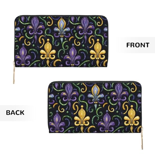 Purple Gold Fleur Design Print Wallet Women Men, Long PU Leather Wallets for Women, Cute Womens Travel Wallet Purse Pouch with Zipper Pocket2