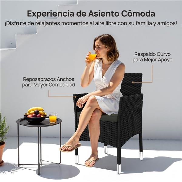 Yaheetech Set de 2 Sillones en Ratán y Acero, Muebles Jardín Exterior Resistentes a la Intemperie, Sillón para Conjunto Jardín Exterior, Cojines con Fundas Intercambiables (2, Negro/Gris)