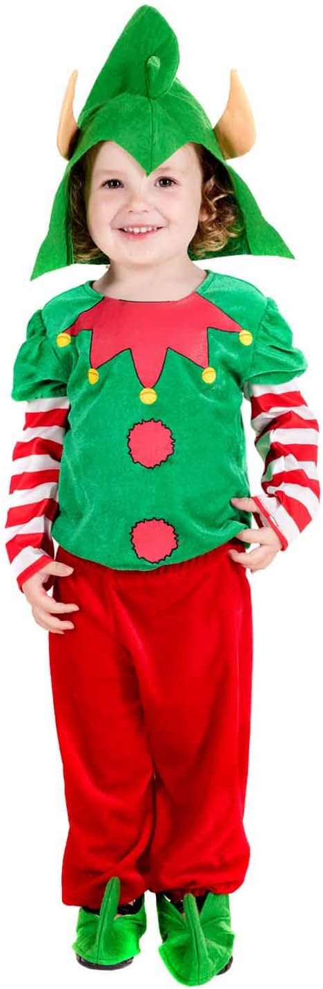 Fun Shack Disfraz Elfo Niño y Niña con Gorro de Elfo y Funda de Zapatos, Disfraz Navidad Niños Infantil Talla 3-4 Años