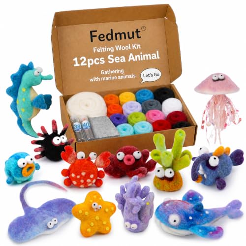 Image of Needle Felting Kit, 12 Sea Animal, 42 Colors Wool Felting Kit for Beginners