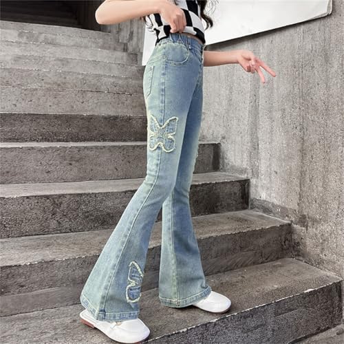 Teen Girls Jeans Colorblock Bell Bottom High Waist Stretch Tween Denim Pants Slim Fit Casual Trousers with Pocket 4-14Y3