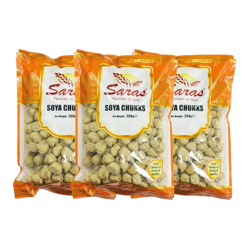 Saras SOYA Chunks 250g (Pack of 3) | High Protein Meat Alternative | Plant-Based Protein | Quick & Easy to Cook