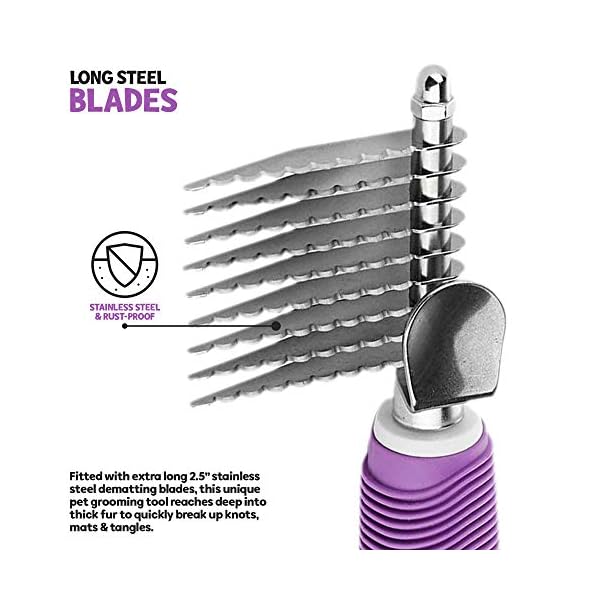 Poodle pet dematting fur rake comb brush tool - dog and cat comb with long 2. 5 inches steel safety blades for detangling matted or knotted undercoat hair - image 4