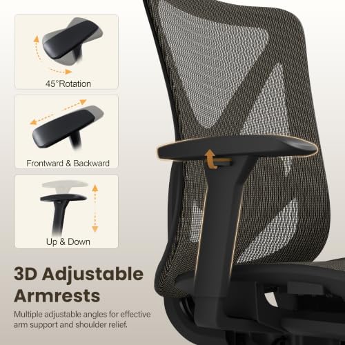 Image of Ergonomic Office Chair, Mesh Computer Desk Chairs with BIFMA X5.1 Certified, Adjustable Lumbar Support, 3D Arm, Tilt Back, Wide Seat, Comfy Swivel Work Task Chair for Company and Home (Coffee Brown)
