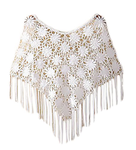 BOLAWOO Poncho Mujer Elegantes Vintage Ganchillo Flores Hueco Chal Tops Verano Moda Casual Anchas Con Borla Capa Manto