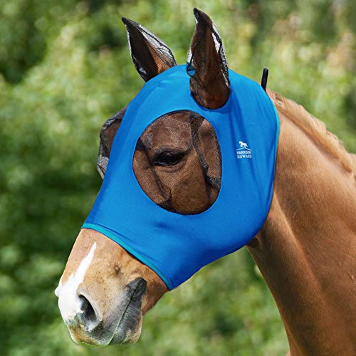Harrison Howard Super Comfort Stretchy Fly Mask Large Eye Space with UV Protection Soft on Skin with Breathability Hellblau M