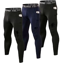 Yuerlian Fleece Lined Running Tights Mens Thermal Compression Pants Compression Baselayer Leggings with Pockets