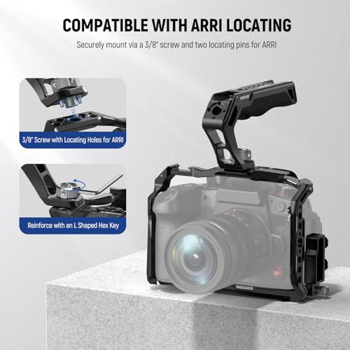 Image of NEEWER CA007+MA006 Top Handle & Monitor Mount Set, Black, Compatible with 5 inch & 7 inch Field Monitor, Camera Cage & Gimbal, 3 /8 inch ARRI Locating + Cold Shoe, 22lb Load Capacity