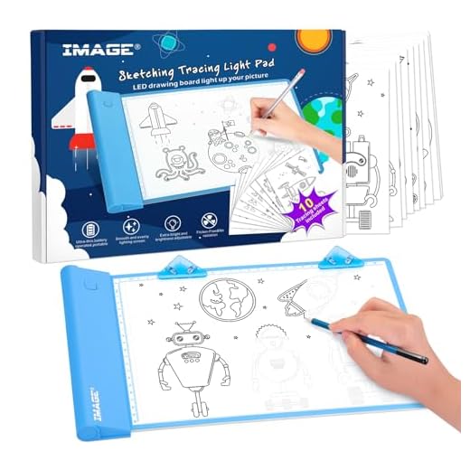 IMAGE Light Up Tracing Pad Blue Drawing Tablet Coloring Board for Kids Children Toy Gift for Boys Girls Ages 6,7,8,9,10 (Includes 10 Traceable Sheets)