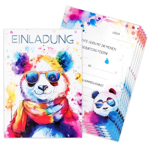 Diyxisk Invitaciones Cumpleaños Infantil, 12 Pièces Panda Invitaciones Cumpleaños, Estilo de Pintura con Tinta, para Fiestas Infantiles, Eventos Escolares y Actividades TemáTicas
