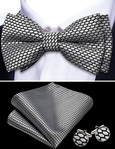 Image of YOHOWA Mens Bow Tie Set Paisley Coloful Pre-tied Bowties Adjustable with Handkerchief Cufflinks Wedding Prom Party