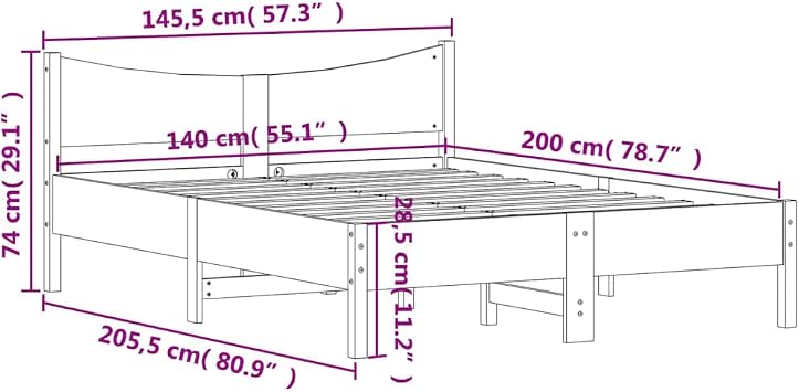 vidaXL Bed Frame without Mattress 140x200 cm Solid Wood Pine