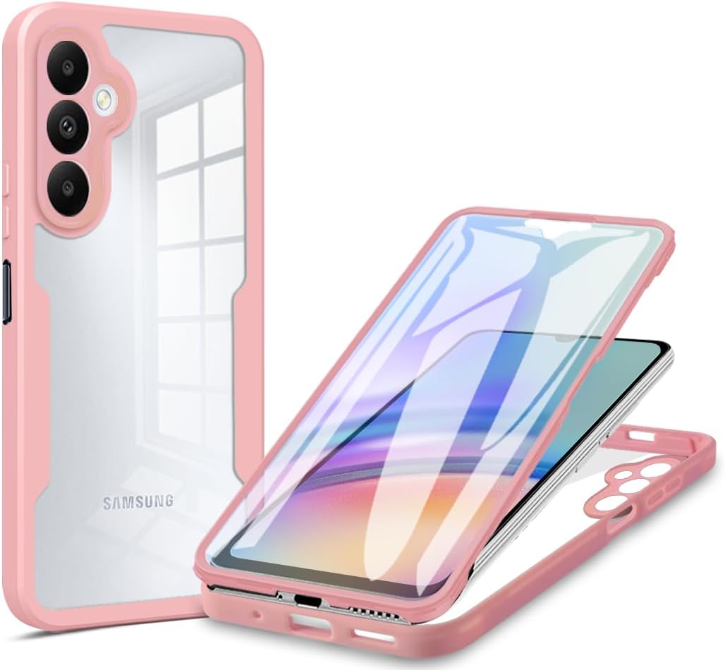 MBSLFY Case for Samasung Galaxy A05S with Built-in Screen Protector,360 Degree Full Body Protective Silicone Protective Anti-Scratch Slim Clear Cover Case for Samasung Galaxy A05S,Pink