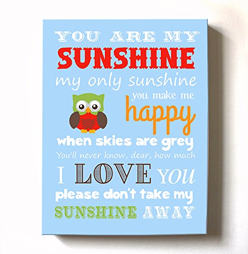 Adorable You are My Sunshine Bedtime Story Rhyme - Woodland Owl Design - Stretched Canvas Nursery Wall Art Decor - Baby Gift idea - Wooden Frame Construction - Ready to Hang 11X14