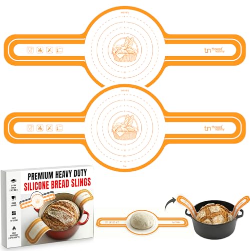 Image of ThreadNanny Silicone Bread Sling for Dutch Oven, 2 Pcs Round Nonstick Sourdough Silicone Bread Sling - 450F Heat Resistant Sourdough Sling, Pan Liner & Bread Baking Supplies (Orange)