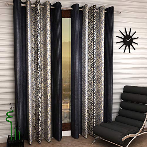 Image of FARRELL DECORLINE 2 Pieces Polyester Floral Eyelet Curtains, Window 5 Feet, Coffee, 2 Pieces Curtain
