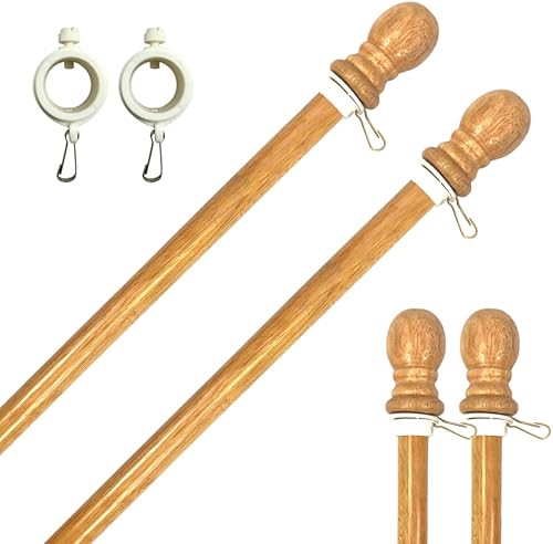 ILOT Mástil de bandera de madera de 56 pulgadas para casa, paquete de 2 anillos giratorios ajustables sin enredos, resistentes para ajuste exterior,