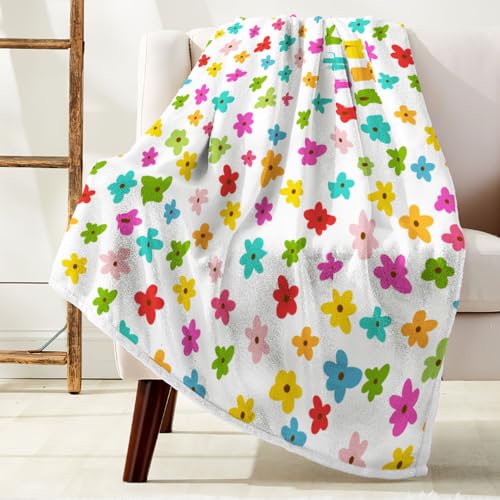 Image of Colorful Ditsy Floral Flannel Throw Blanket, Bright Multicolor Small Flower Cozy Warm Decorative Blanket for Bedroom Living Room Camping, Gift Blanket for Women Kids Home Decor Lovers,50X60 Inch