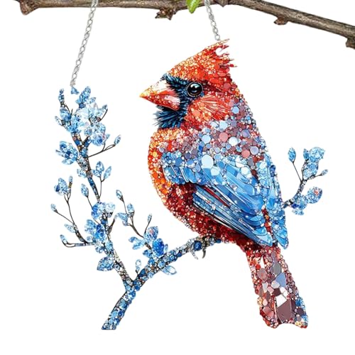 Bird Door Decor - Colorful Bird Dangle Ornament with Chain,2D Acrylic Birds Centerpiece, Window Panel Decor for Home, Studio, Restaurant
