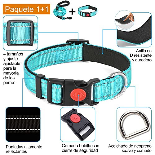 haapaw Collar de Perro Reflectante Acolchado con Neopreno Suave Collares de Perro de Nailon Ajustables Transpirables para Perros pequeños medianos Grandes 2 COMODIDAD: el collar para perros haapaw está acolchado con neopreno suave. Extremadamente cómodo y transpirable. Cuida el cuello de tu perro
DURABILIDAD y CONVENIENCIA: Hecho de correas de nailon duraderas, hebilla fuerte de liberación rápida y anillo en D de metal. Fácil de ajustar y poner o quitar. Todos los accesorios de metal son fuertes y resistentes a la corrosión.
REFLECTIVIDAD: Los hilos altamente reflectantes mantienen una alta visibilidad por la noche por seguridad