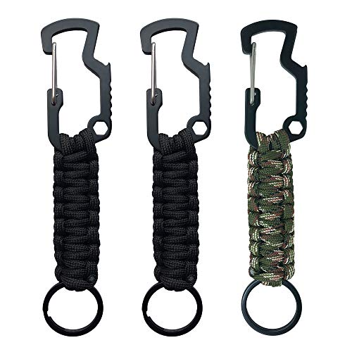 SHAND 3PACK Survival Paracord Lanyard Keychain Bottle Opener with Carabiner Keyring Chain