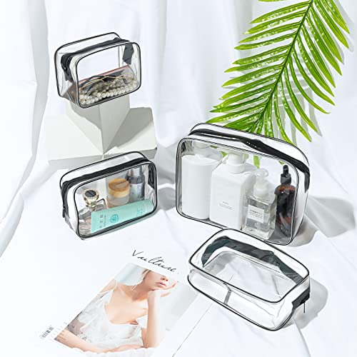 Aucuu Kulturtasche Transparent,4 Stück Kosmetiktasche Durchsichtig, wasserdichte PVC-Reise-Waschtaschen, TSA-zugelassene Make-up-Taschen, für Familie, Männer un Frauen