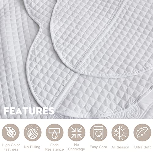Image of Oversized King Bedspread, Stitched Paisley Quilt Set King /Cal King, Lightweight Reversible Coverlet, Scalloped Edge - Clean Classic Look, 5 Piece, Pure White