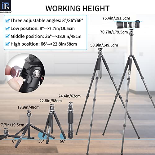 Image of Innorel Carbon Fiber Tripod- Gt324C Professional Compact Tripod For Dslr Camera Heavy Duty Stand With Low Gravity Center Ball Head Special-Shaped Center Column Max Load 55Lbs 25Kg