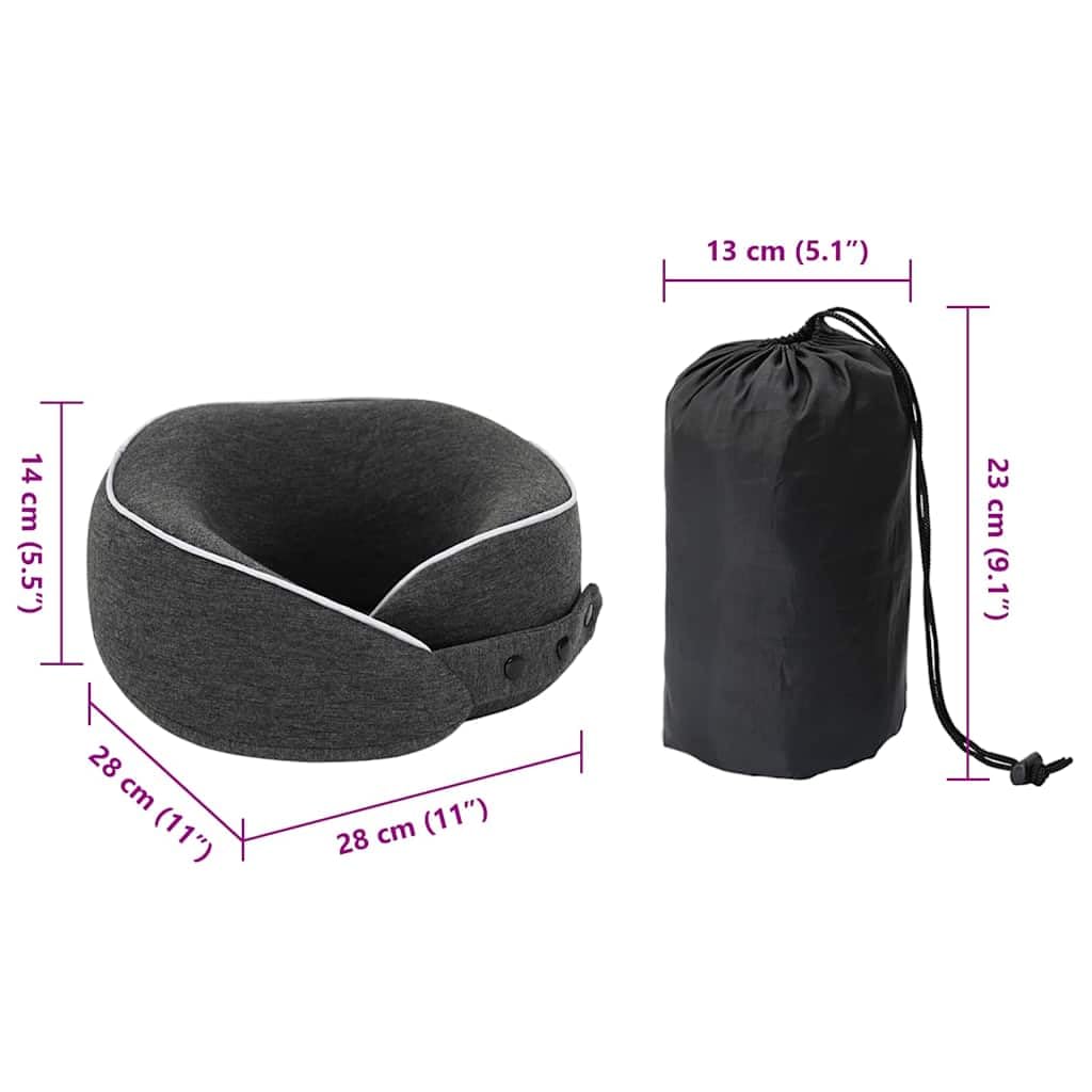 Almohada de viaje para cuello de espuma viscoelástica, color gris oscuro, 28 x 28 x 14 cm, soporte cervical ergonómico de 360 grados con funda de algodón extraíble, con bolsa
