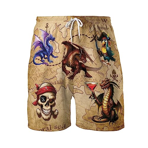 Dragon Mens Hawaiian Sport Shorts - Mythical Dragons Hawaiian Shorts for Men - Casual Drawstring Beachwear Shorts Series 22