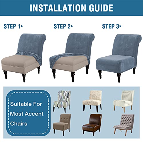 Velvet Accent Chair Covers High Stretch Armless Chair Covers For Living Room Luxury Thick Velvet Chair Slipcovers Modern Furniture Protector With Elastic Bottom, Machine Washable, Stone Blue #TOP5
