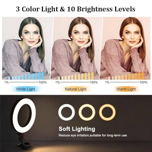 Luz para Selfie con luz de 5 Pulgadas, Anillo de luz para portátil, 5 Niveles de Brillo, Rango de Temperatura de Color 2500 K-7000 K, para Selfie, videoconferencia, Streaming de Maquillaje, vlog - imagen 2