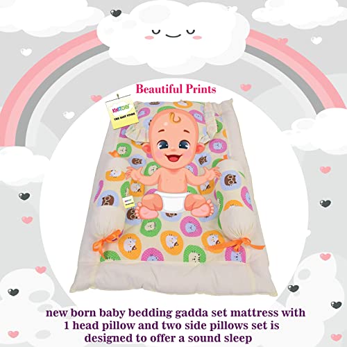 Image of Kwitchy New Born Baby Bedding Combo of Mattress with Net | 4 Pcs Gadda Set (0-6 Months) Yellow (3PCS Set)