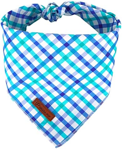 UP URARA PUP Summer Dog Bandana, Comfortable Cotton Grid Triangle Bid Scarf for Puppy Small Dog, Washable Pet Kerchief for Boy Girl Dogs or Cats, Blue and White Cute Bandana Dog, Classic Dog Bid Scarf