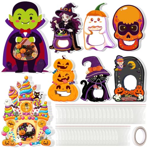 40Set Halloween Candy Holder Cards with Clear Bags for Party (8 Styles) | 3D Ghost Pumpkin Design Greeting Cards, DIY Trick or Treat Party Favors for Kids Classroom Prizes Exchange Gifts - image 1