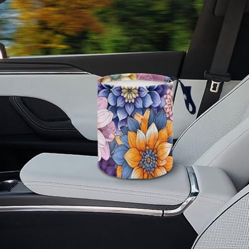 Image of Pensura Oil Painting Flower Auto Trash Bag Interior Bottom Waterproof Camping Trash Can Reusable Car Rubbish Bag Foldable Rubbish Bin Universal Fit for Car SUV Trucks