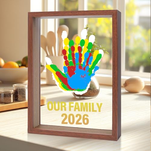 Bixinyo Family Handprint Kit - Baby Hand and Footprint Kit Adoption Gifts Family Gifts for Mom New Parents Mothers Day Christmas DIY Craft Keepsake Wooden Frame 5 Non-Toxic Paints (Maroon)