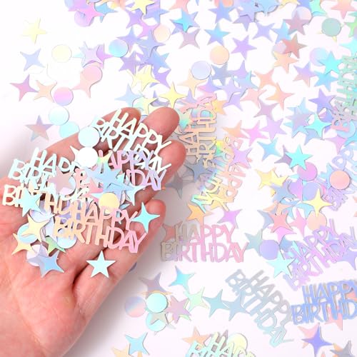 Larrel Happy Birthday Konfetti, 15g Silber Happy Birthday Konfetti Geburtstag Glitzernde Tischdeko Glitzer Geburtstagsdeko Streudeko Geburtstag Geburtstagskonfetti für Junge und Mädchen