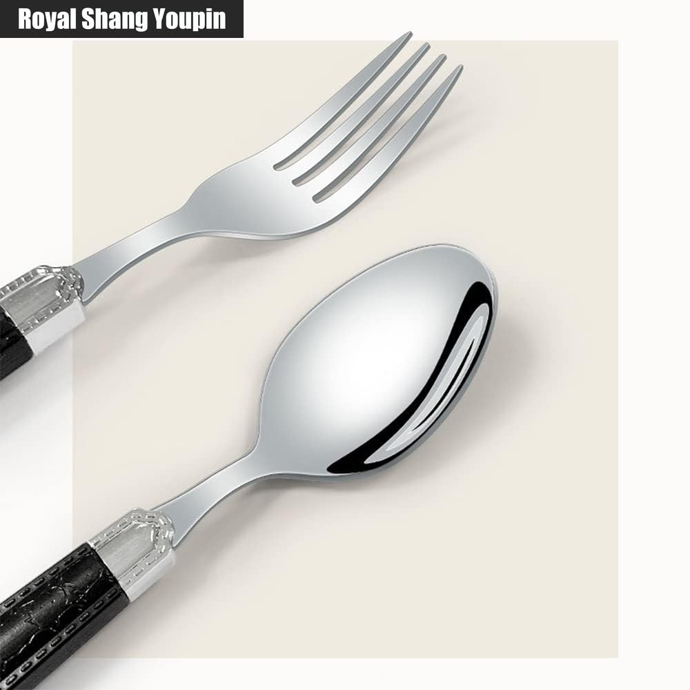 Modello in Pelle ABS Maniglia Da Cucina Acciaio Inossidabile Posate Stoviglie Posate Set Di Posate Coltello Da Bistecca Forchetta Cucchiaio Cucchiaino (Marrone,20 pezzi)
