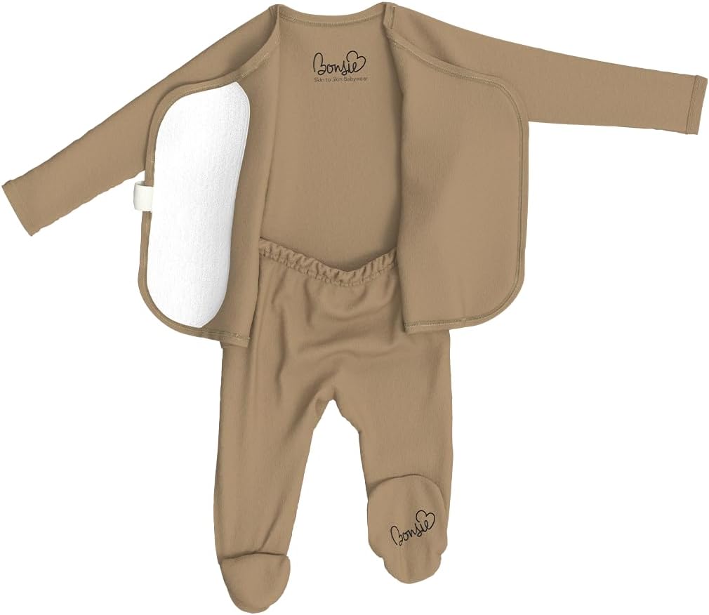 Bonsie Skin to Skin Babywear Footie - Brown Baby Footed Bodysuit - Mocha (Newborn)
