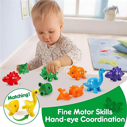 Image of USATDD Matching Letters Dinosaur Toy, Double-Sided ABC Letters Dinosaur Match Game Preschool Fine Motor Toy with Uppercase Lowercase Alphabet, Educational Learning Toys for Toddlers Boys Girls
