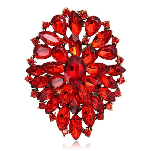Red Brooch for Women Vintage Rhinestone Large Statement Brooch Pin Bride Jewelry for Wedding Day